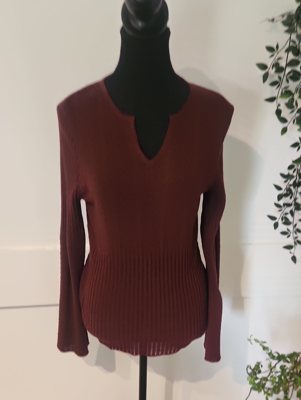 Ricki's Ribbed V-Neck Sweater in Burgundy
